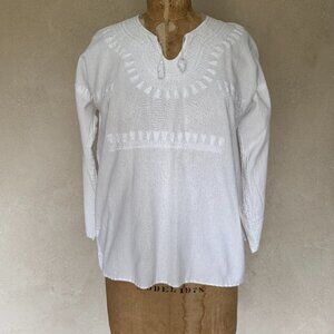 Vintage White Cotton Embroidered Bohemian Peasant Top